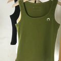 High Street Tank Top Sleeveless Women Moon Embroidery Korean Style Cotton Slim Fit Versatile Bottom Strap Tops