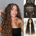 32 Inch Knotless Full Lace Boho Box Braid Synthetic Wig for Women Braided Wigs with Bohemian Curly Ended Double Full Lace