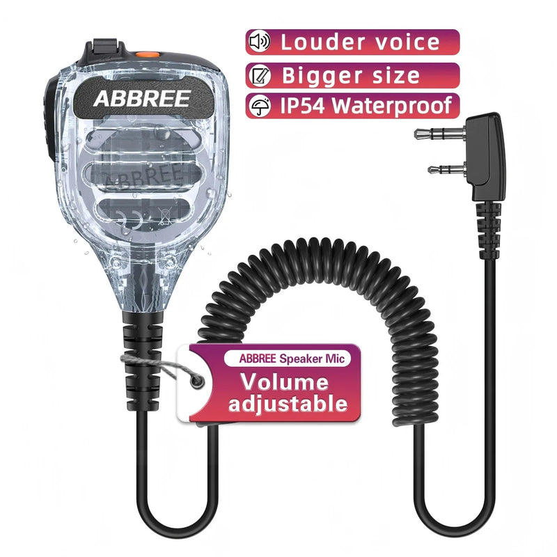 ABBREE AR-850 Speaker Mic Walkie Talkie Volume Adjustable IP54 Waterproof Compatible With Baofeng UV-5R UV-39 BF-888S Ham Radio