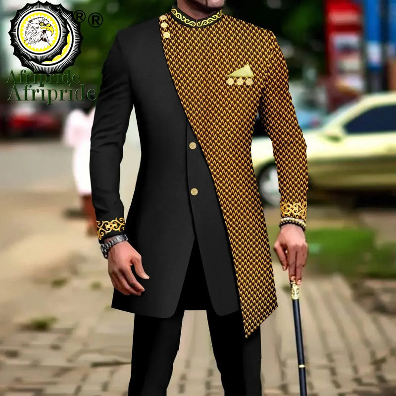 African Suits for Men Embroidery Print Blazer and Pants Set Business Dress with Kerchief Party Wedding - View 22 | SAMAG