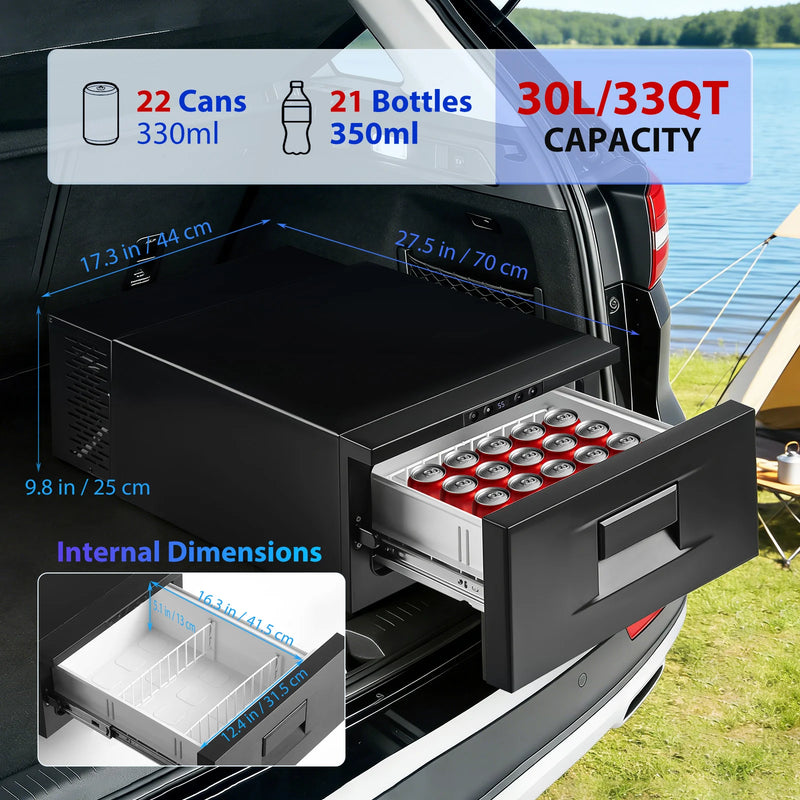 Car Refrigerator Car Drawer Fridge Portable Freezer 33QT - -4℉-68℉ Adjustable Range - Home & Vehicle Use Compressor Cooler for Outdoor Camping RV