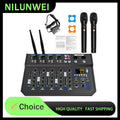 6 Channel Audio Mixer with 2 Wireless Microphones Bluetooth USB DJ Console Sound Mixer for Podcast Live Streaming Karaoke Studio