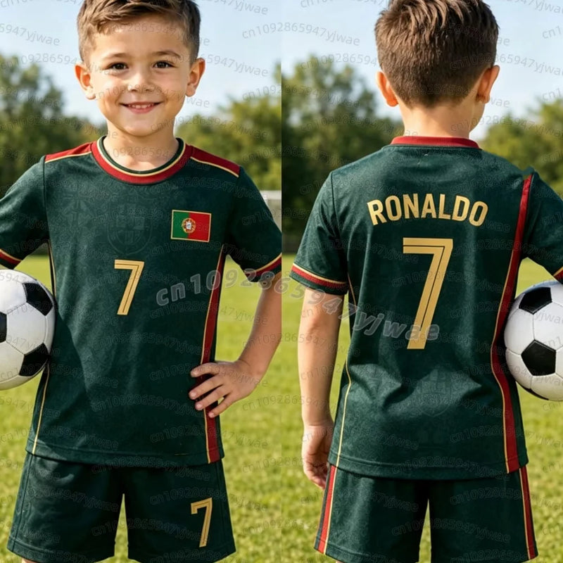 26 Boys Ronaldo No.7 Football Jersey Tee Shorts Set Women | SAMAG