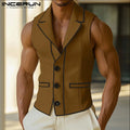 INCERUN Men Vests Patchwork Lapel Sleeveless Button Casual Male Waistcoats Color-block Streetwear 2025 Fashion Vests Men S-5XL