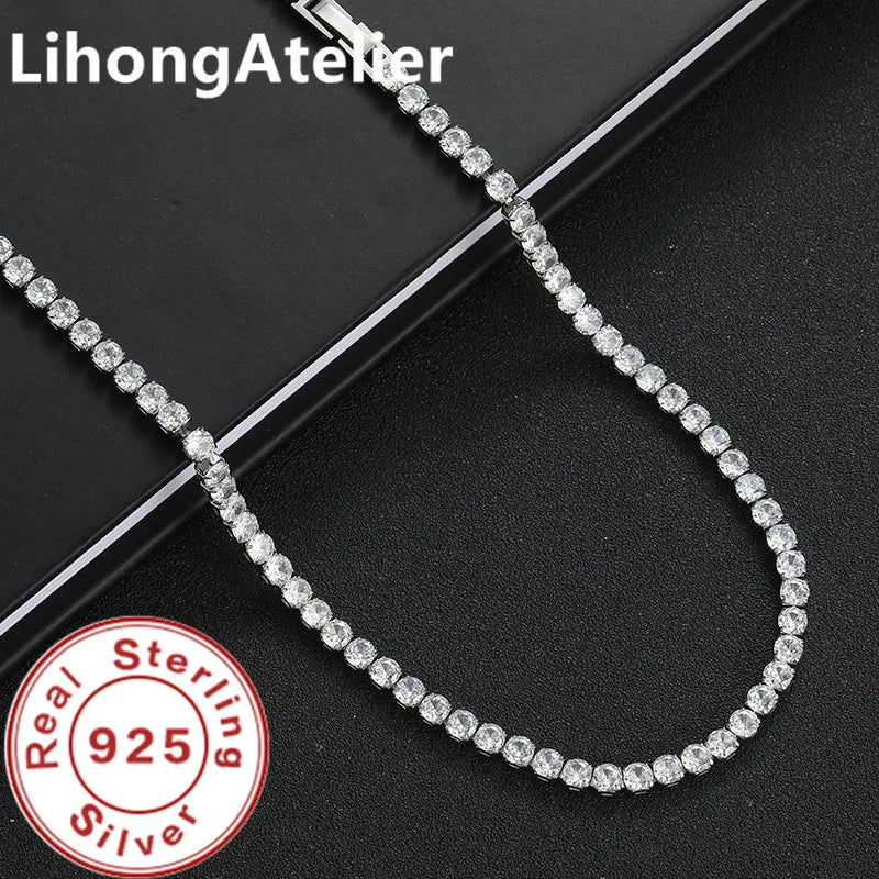 New 925 Sterling Silver Necklace 6mm Aaa Zircon Tennis Suitable For Women And Men Jewelry Gift - Visuel 3 | SAMAG