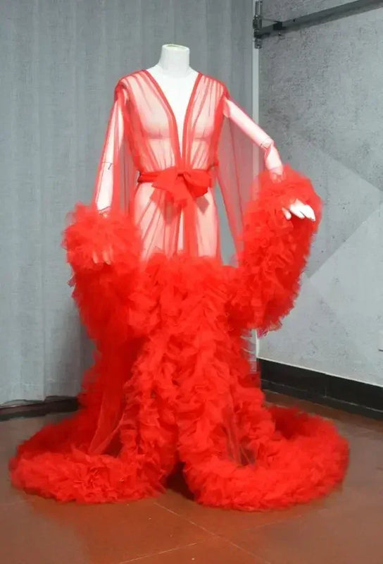 Women Dressing Gown Perspective Sheer Long Tulle Robe Puffy Pregnancy Maternity Dress for Baby Shower Nightgown Sleepwear Custom