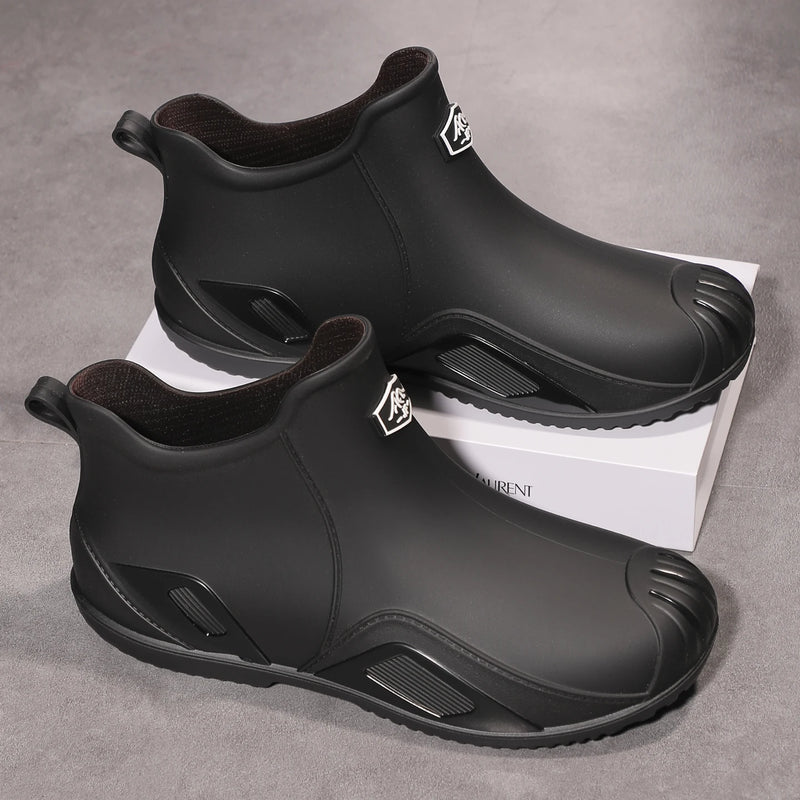 Men's new fashionable and versatile short tube anti slip rain boots, outdoor fishing waterproof shoes, construction work thick s
