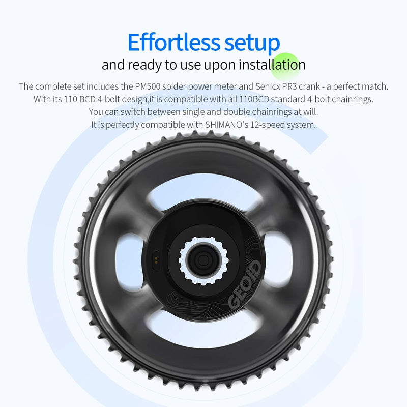 GEOID PM500 Road Bike Power Meter 110BCD 4-Bolt Crankset 24mm Spindle ANT+ Bluetooth Compatible for Shimano