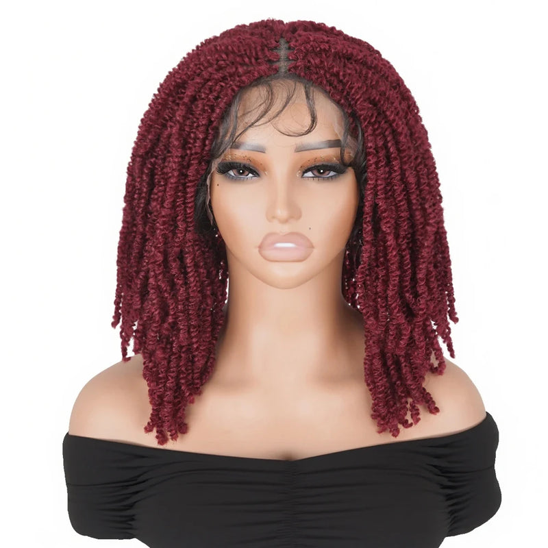 99J Burgundy Knotless Box Braided Wig Synthetic Full Lace Front Braids Wig With Baby Hair Short Bob Braided Wigs for Black Women