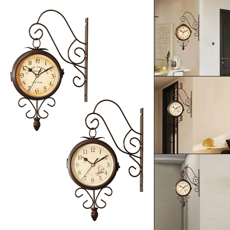 Double Side Wall Clock 4.72 inch 360 Degree Rotate Wall Decoration Mute Retro