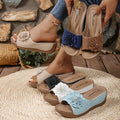 Retro Flower Decor Wedge Slippers Woman 2025 Summer Thick Bottom Platform Sandals Women Anti Slip Beach Shoes Outdoor Slides