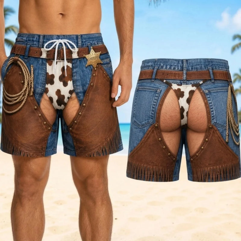 Men Funny Fake Two Piece Shorts Optical Illusion Thong Print Beach Fun Swim Trunks for Summer Holiday - View 10 | SAMAG
