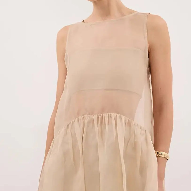 LIMO Sheer Mesh Sleeveless Top Women Ruffle Hem Flowy - View 3 | SAMAG