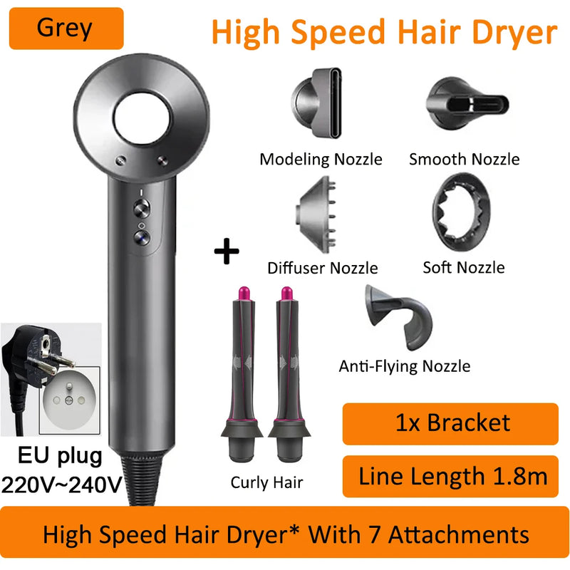 7 in 1 Hair Dryer Professional with Cold Hot Air Functionality Negative Lon Blow Quick Dry Leafless Salon Home Hairdryer