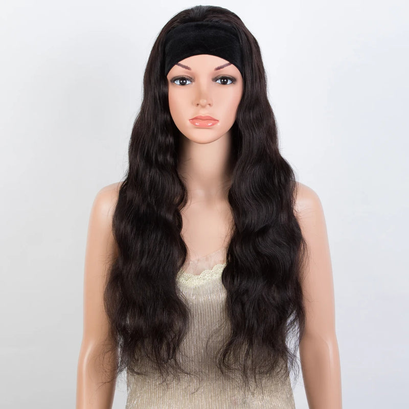 Lekker Clearance Long Black Half Headband Wig Body Wave 100% Human Hair Wigs For Women Brazilian Remy Hair Full Machine Made