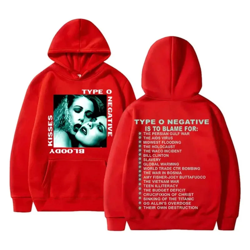 Rock Type O Negative 1993 Bloody Kisses Touring Album Print Men's hoodie High quality casual Hoodie
