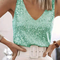 Women Sequin V Neck Tank Top Sleeveless Sparkly Camisole - View 21 | SAMAG