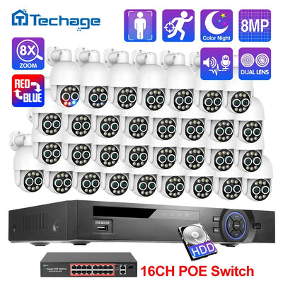 Techage H.265 8MP 36CH Dual Lens POE Camera Kit Humanoid | SAMAG