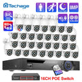 Techage H.265 8MP 36CH Dual Lens POE Camera Kit Humanoid Auto Traking Smart AI 8X Zoom PTZ POE Survillance Kit E-mail Alert P2P