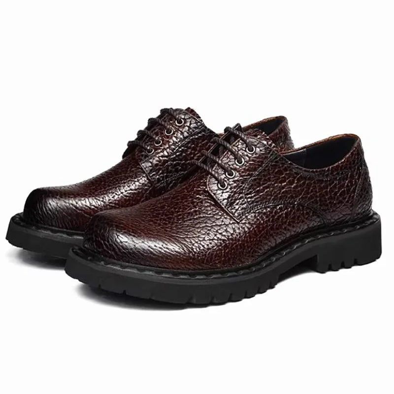 High Quality Men's large Round-toe Leather Shoes Lace-up Work Shoes With Thick Soles First-layer Cowhide Business Formal Shoes