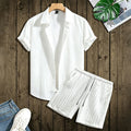 Men Vertical Wrinkle Lapel Short Sleeve Shirt Regular Fit | SAMAG