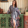 Linccure Women's Crane Print Satin Kimono Robe Silky Half | SAMAG