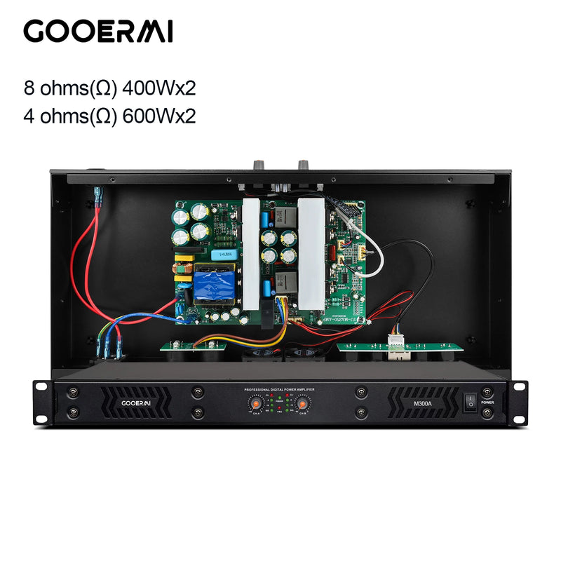 GOOERMI M300 2CH Digital Power Amplifier 1200W Rack PA Amp 1U Stereo Audio Amplifier for KTV DJ Stage Bar Sound System