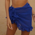 Women Swimsuit Bikini Cover-Ups Skirt Summer Solid Color Beach Wrap Skirt Swimwear Female Ruffles Trim Lace Up Sarong Cover Ups