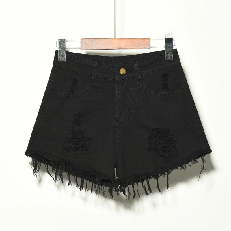 Factory Direct 2026 Summer Korean Style Plus Size Women's Denim Shorts, Ripped Stretch Jeans Shorts for Curvy Ladies