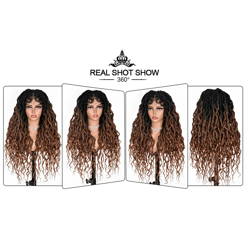 Synthetic Knotless Braided Wigs Full Lace Twist Hair Brown Faux Locs For Black Women 32 Inches Front Braided Wigs With Baby Hair