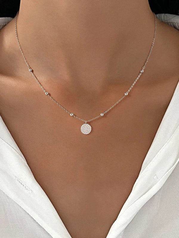 925 Sterling Silver Fashion Shiny Round Beads Halo Zircon Necklace For Women Engagement Wedding Fine - Visuel 2 | SAMAG