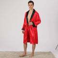 Men Satin Robe Set Loose Bathrobe Gown Long Sleeve 2PCS Sleewear Lapel Robe&Shorts Male Casual Sleep Set Silky Pajamas Set
