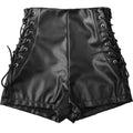 Sexy Black PU Fashion Casual Summer Shorts Women Faux Leather Lace Up Goth Club High Waist Shorts Y2K  Slim Short Pants Ecoparty
