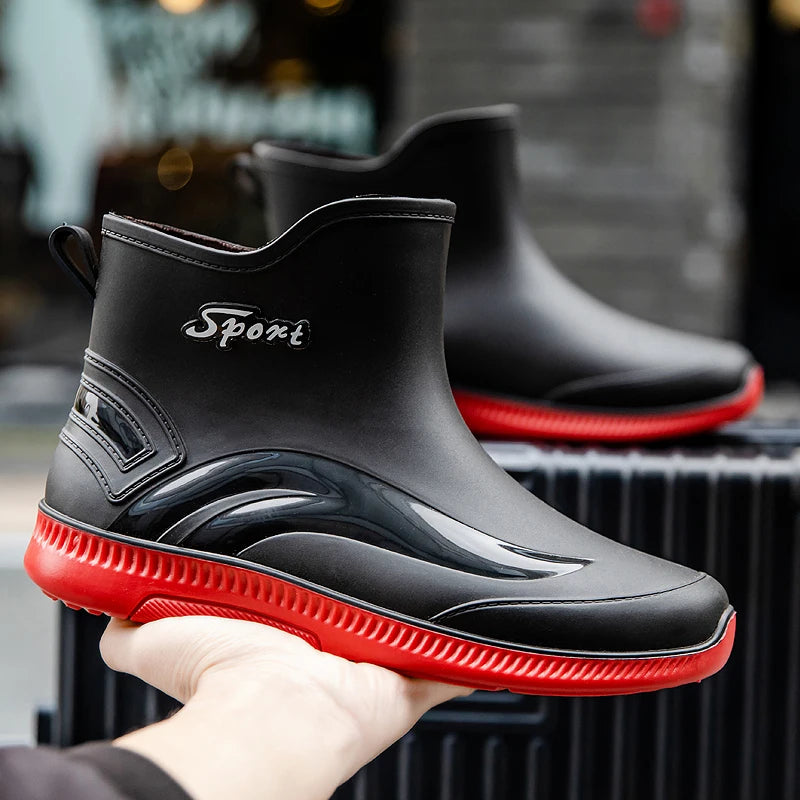 Ankle Rain Boots for Men Integrated Forming Simple Waterproof Rain Shoes Toughness Anti-slip Fishing on Work Camping Waterproof