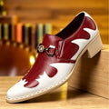 Breathable Comfort Low Heel Men Loafers White Red Patchwork Leather Slip On Business Wedding Casual Dress Shoes