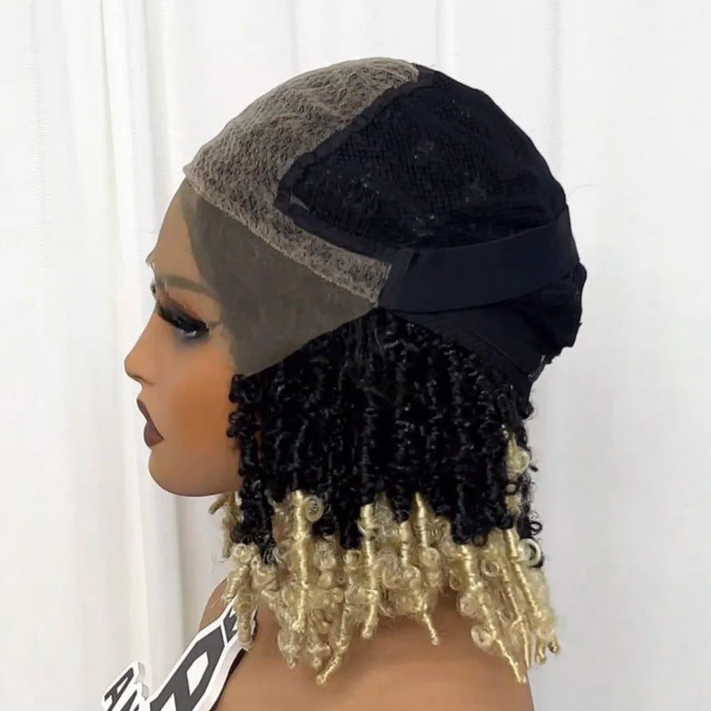 Dreadlocs Wigs Short Box Braided Wigs Synthetic 9x6 Lace Closure Wig Ombre Butterfly Twisted Locs 12inch for Afro Men/ Women