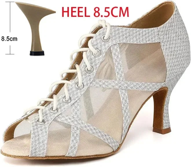 Black Latin Dance Shoes for Women Breathable Mesh Suede Sole Wedding Party Professional Ballroom Jazz Tango Training Dancing