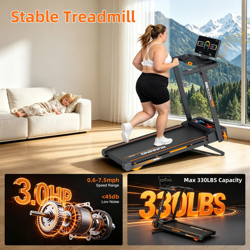 3.0HP Folding Treadmill, 15-Level Auto Incline, 15.75in | SAMAG