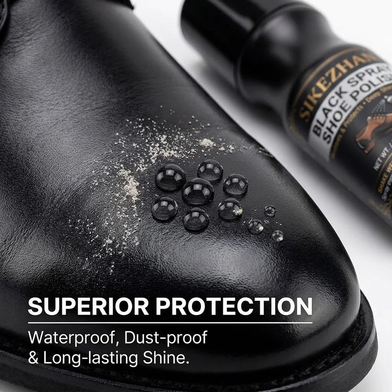 100ml Black Shoe Polish Spray with Sponge Applicator - Professional Leather Care, Quick Shine Wax Liquid Polish for Boots