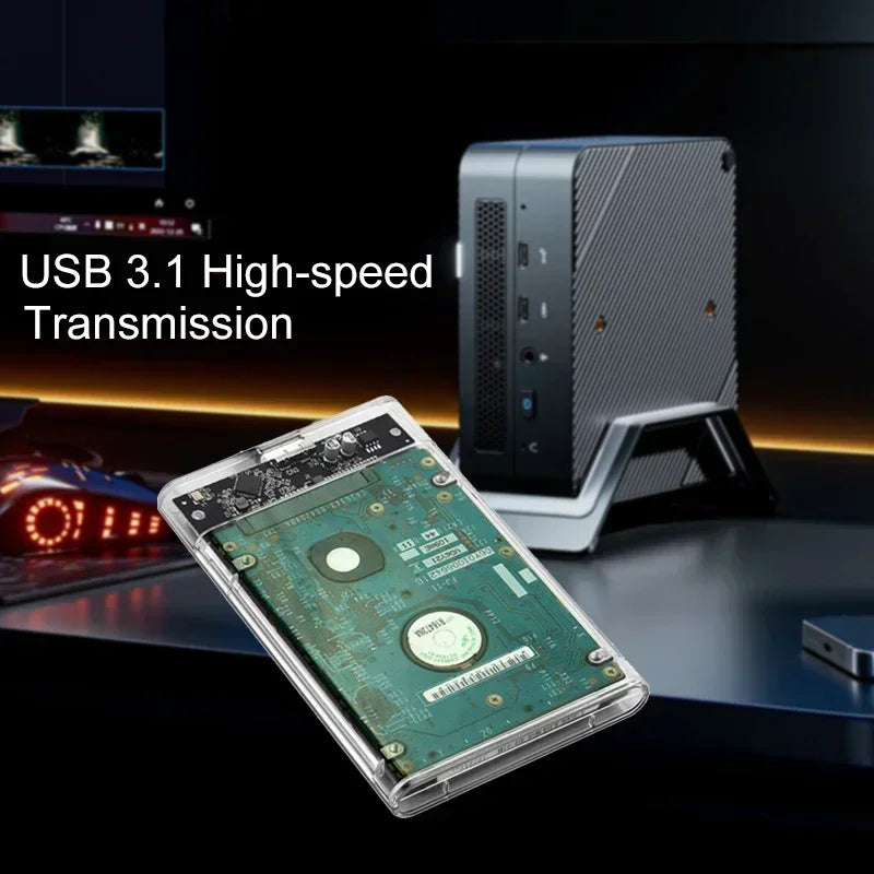 Type-C 3.1 SSD Case Enclosure Box 2.5 HDD SATA To USB 3.0 With 5Gbps Adapter External Housing Hard Drive Box Transparent/Black