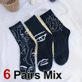 6 Pairs Line Patterns Both Men Women Fashionable Mid Tube | SAMAG