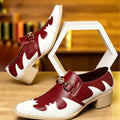 Breathable Comfort Low Heel Men Loafers White Red Patchwork Leather Slip On Business Wedding Casual Dress Shoes