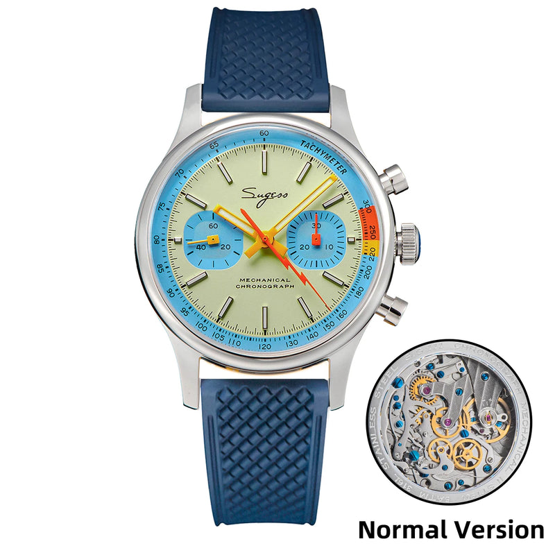 Sugess Pilot Watch with Seagull Movement Swanneck Wristwatch Mechanical Chronograph Sappire Crystal Military Limited Racing 1963