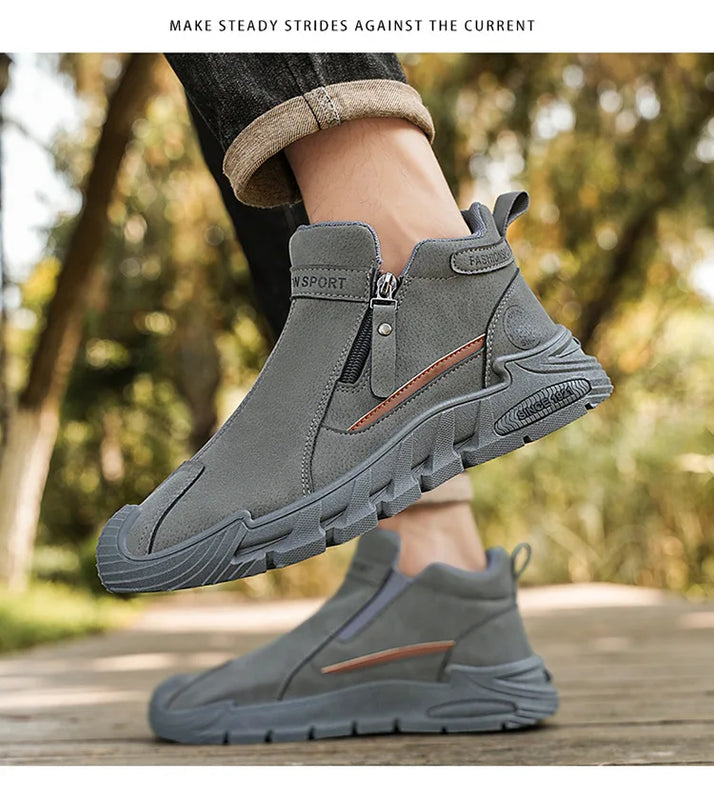 Men's High-Cut Casual Sports Shoes Anti-Slip Wear-Resistant Ankle Boots Outdoor Workwear Footwear for Comfortable Walking