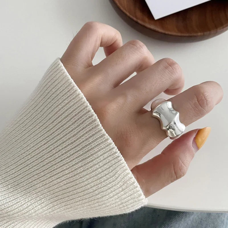 VENTFILLE 925 Sterling Silver Ring for Women Girl Gift Retro Open Trend Unique Design Geometric Asymmetric Jewelry Dropship