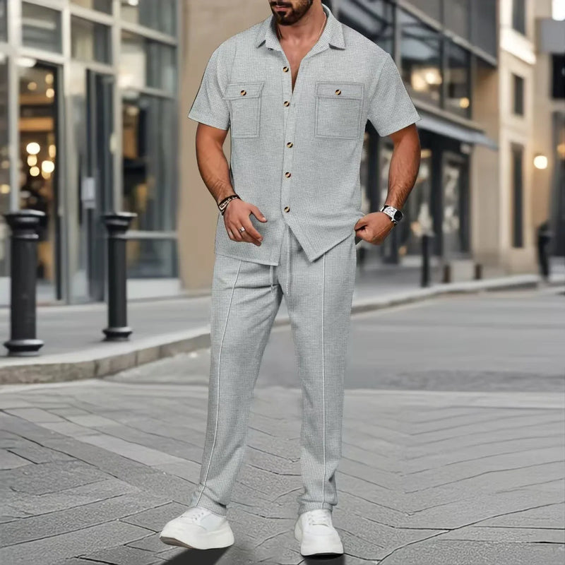 Cross-Border Men's Summer New Solid Color Button-Up | SAMAG