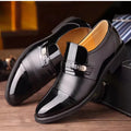 Mens Formal Two Tone Patent Leather Loafers Pointed Toe Slip On Shoes With Metal Buckle Low Heel Comfortable Non Slip Breathable
