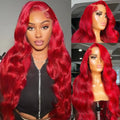 Hot Red Human Hiar Wigs 13x4 13x6 Lace Frontal Wig Body Wave Brazilian Colored Human Hair Wigs 30 36 Inch for Women  Pre plucked