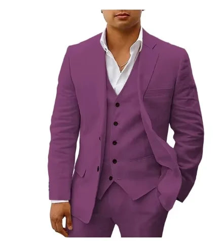 3 piece Linen Summer Men Suits for Wedding Groom Tuxedos 2026 Casual Beach Custom Man Suit Set Jacket Vest with Pants Man Fahion