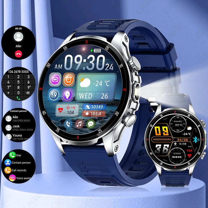 New Business Smart Watch Men LED Flashlight Bluetooth Call Heart Rate Sleep Monitor Outdoor Sports Fitness Waterproof Smartwatch